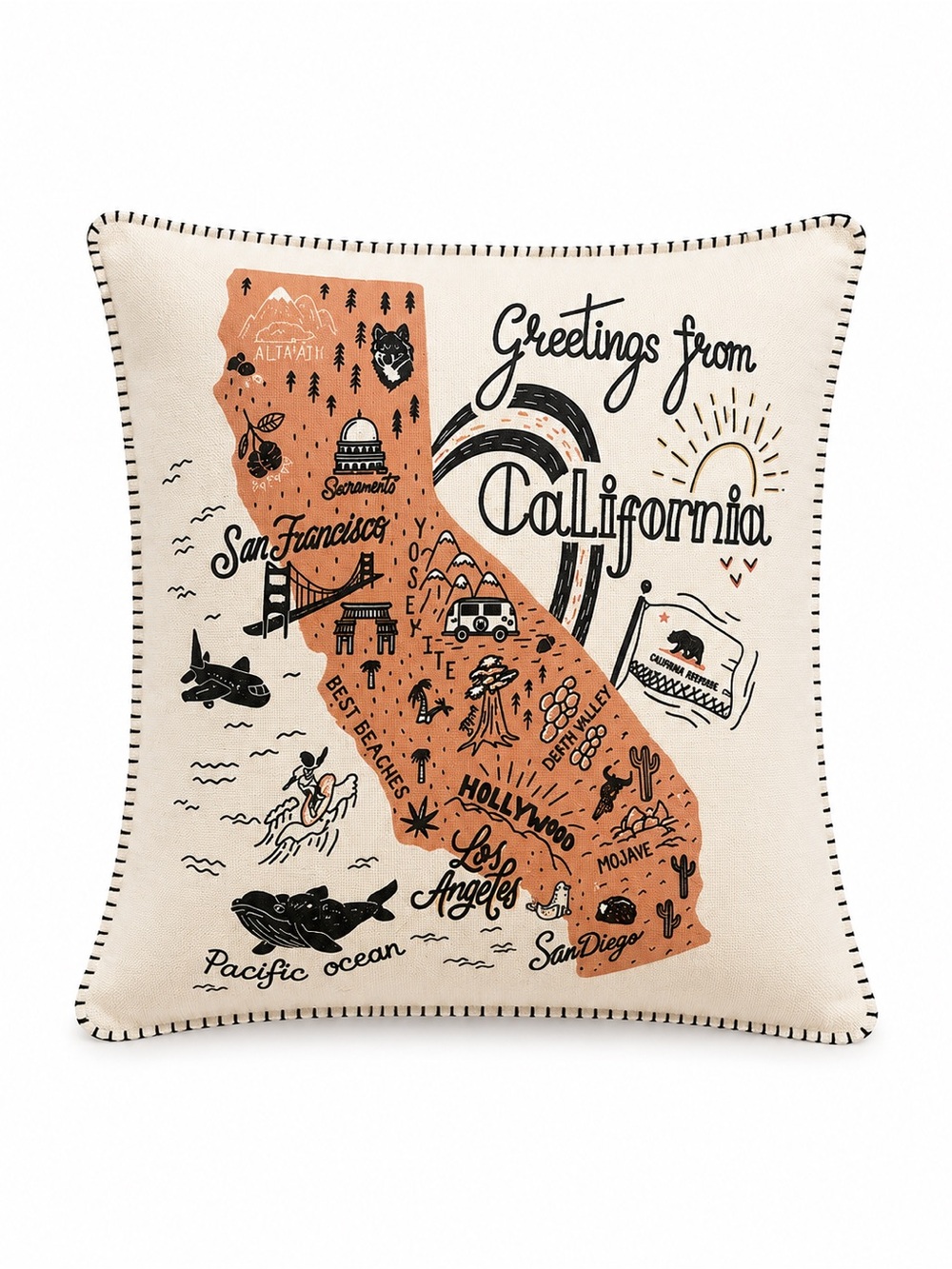California Greetings Fran Faux Linen Whipstitch Decorative Pillow 14” x 18”